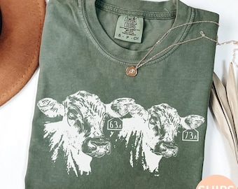 Chemise de vache, chemise de vache, t-shirt confort western à col rond