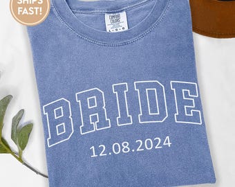 Camiseta personalizada Comfort Colors® para novios, camisa de compromiso personalizada, ropa a juego para la luna de miel, boda C457_bride