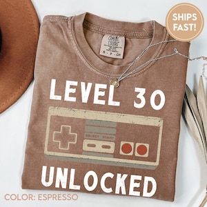 30th Birthday Gift For Him, 30 Birthday Shirt For Men Women, Level 30 Unlocked, Gamer Party Shirts C525_30 image 1