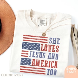 Retro USA Sweatshirt, She Loves Jesus And America Too, Womens USA Crewneck Sweatshirt, USA Shirt, America Sweatshirt, 4th of July tee C479