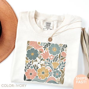 Camiseta Boho Wildflower de verano, cómoda, en colores suaves, estilo Matisse, con estampado floral en tonos pastel, camiseta extragrande C214 imagen 4