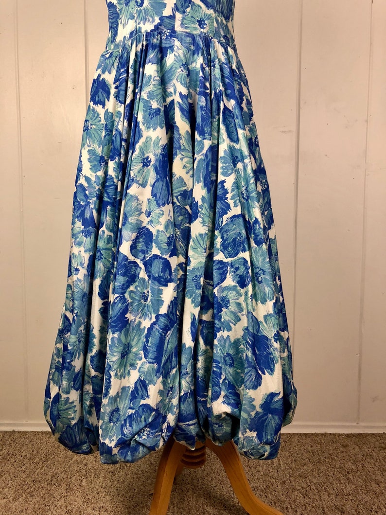 SMLMED Circle Skirt 1950/'s Blue Floral Bubble Cocktail Dress Sun Dress