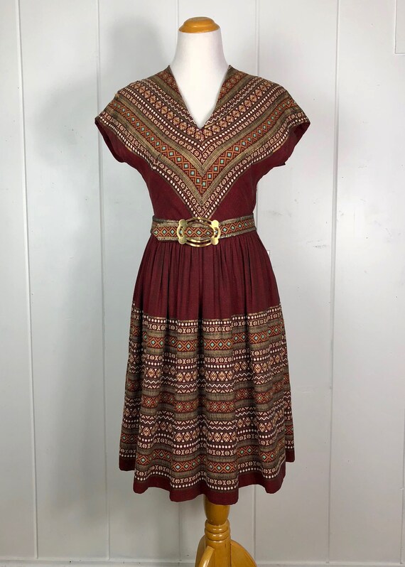 Vintage Woven Embroidered Boho Folk Dress sz: sml