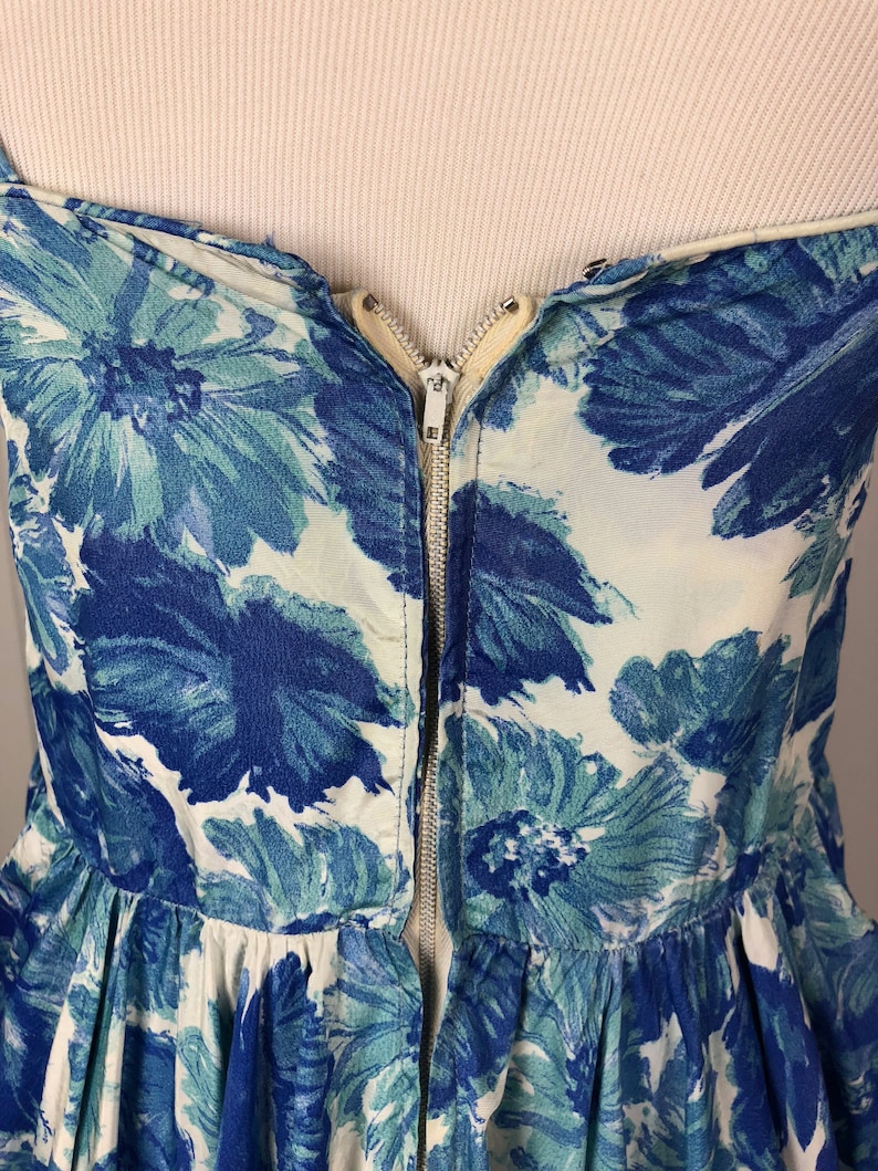 SMLMED Circle Skirt 1950/'s Blue Floral Bubble Cocktail Dress Sun Dress
