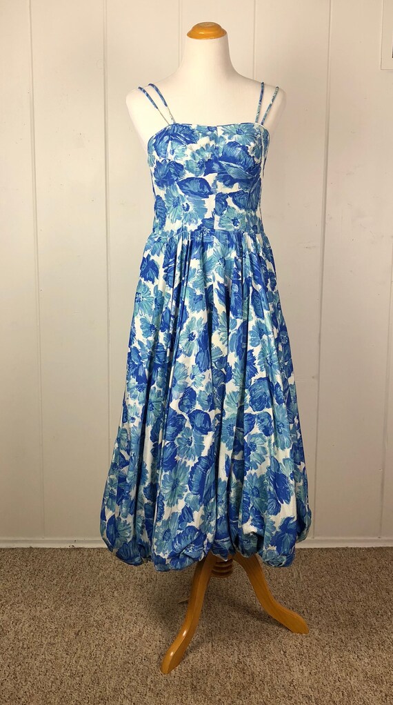 1950's Blue Floral Bubble Cocktail Dress - Circle