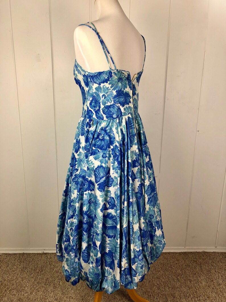 SMLMED Circle Skirt 1950/'s Blue Floral Bubble Cocktail Dress Sun Dress