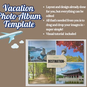Vacation Photo Album Template | Travel Memory Book | Editable Canva Scrapbook | Printable