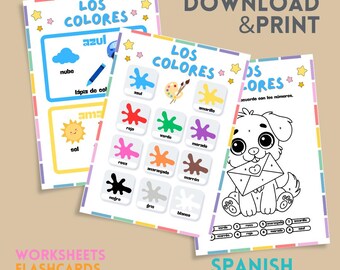 Aprendendo as cores em espanhol | Folhas de exercícios e cartões de memória (Download digital/PDF para impressão)
