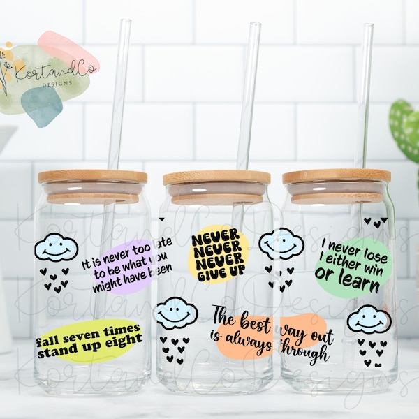 Motivational Glass Sipper Cup with Straw and Lid, Iced Coffee Cup, Inspirational Glass Can, Coffee Lover Gift, Iced Coffee Class, 16 oz