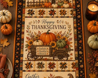Thanksgiving Table Runner, Fall Pumpkin Table Runner, Give Thanks Table Decor, Autumn Farmhouse Dining Table Linen, Harvest Kitchen Decor