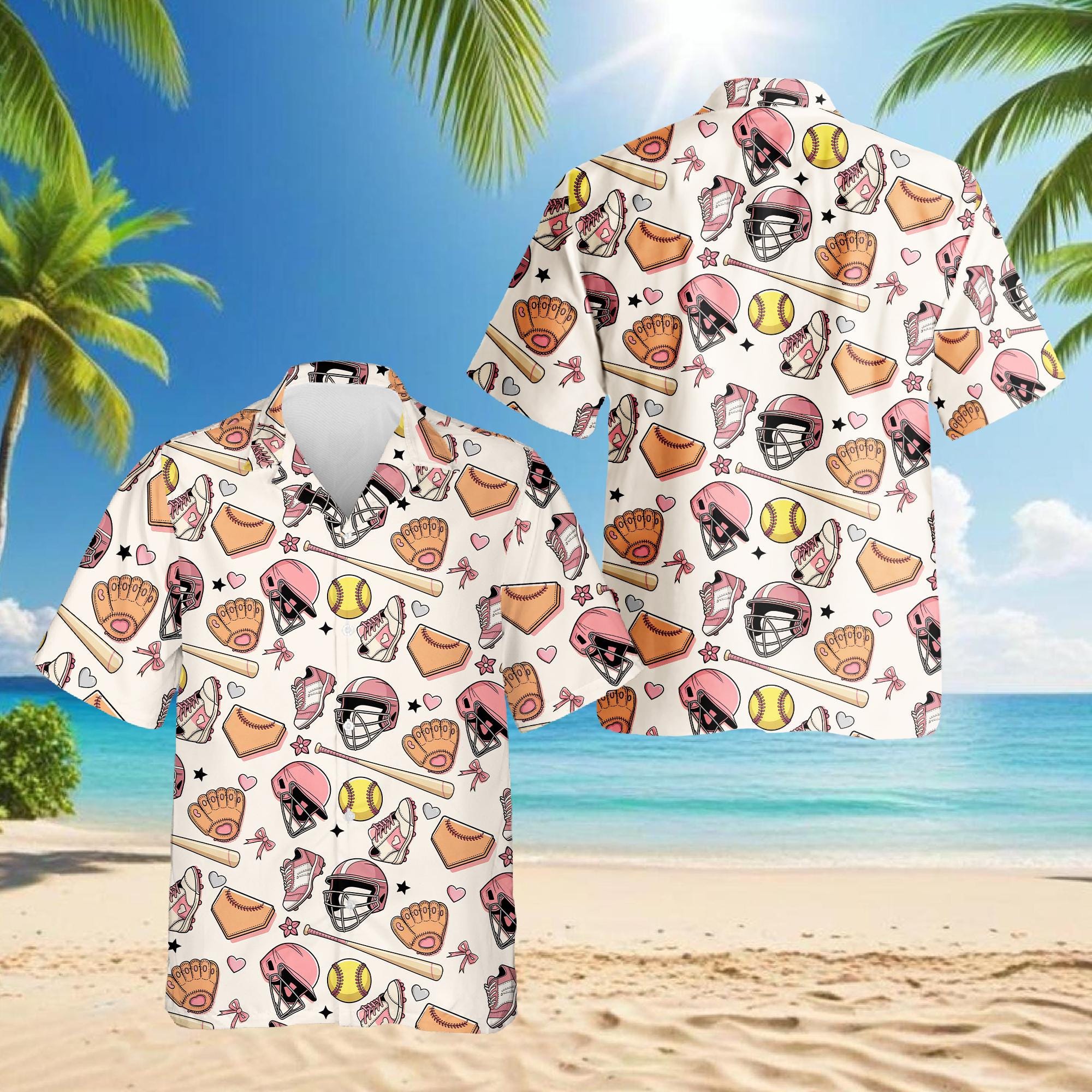 Discover Cute Softball Hawaiian Shirt for Men and Women, Tropical Aloha Summer Top