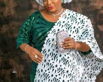 Luxury Hand-Cut Ipele and Gele Set Yoruba  Laser Cut Aso-Oke Nigerian Wedding Headwrap & Shoulder Scarf Bridal Asoebi