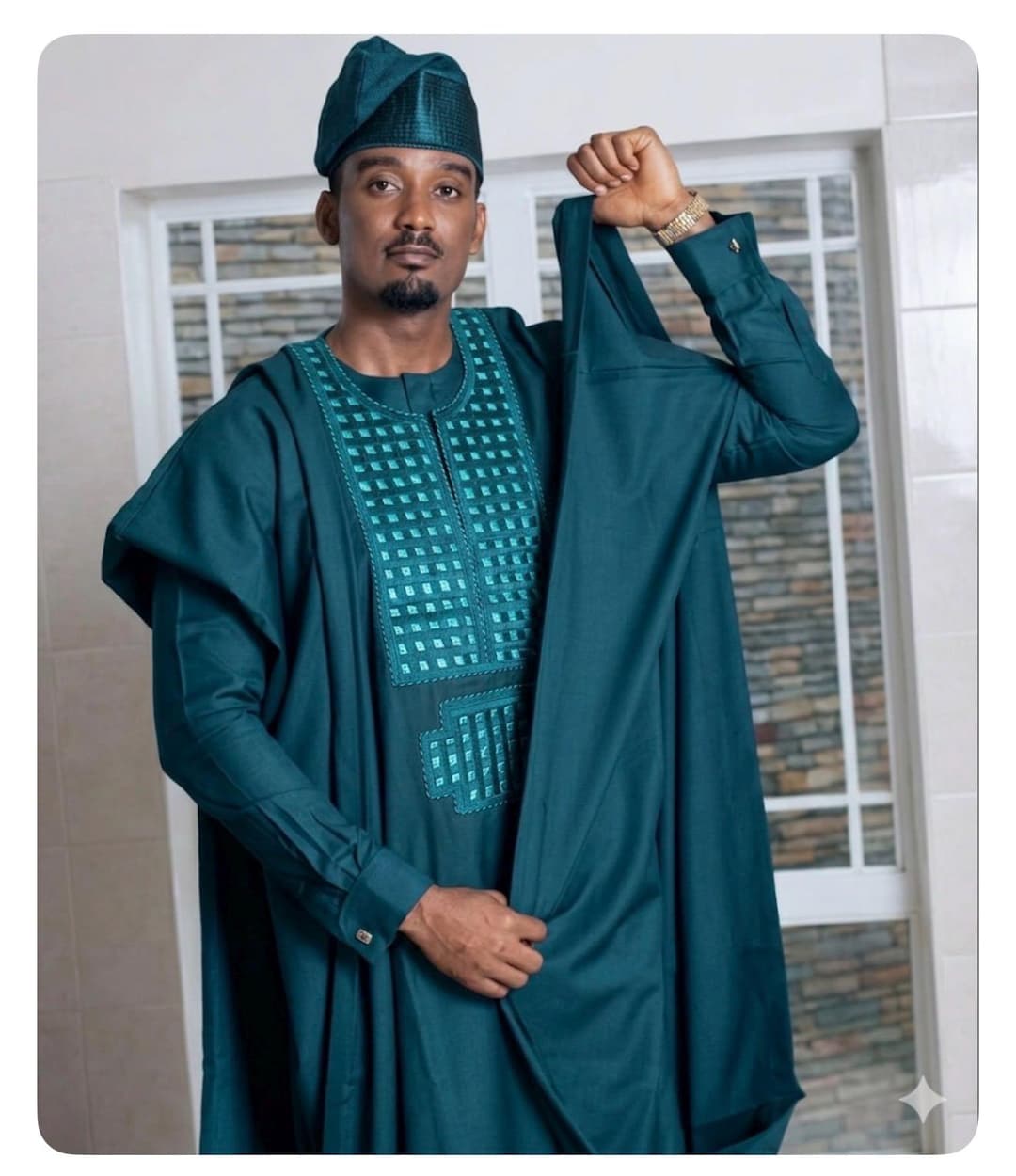 Luxury Yoruba Agbada Set, Deep Teal Hand-embroidered Nigerian Men’s ...