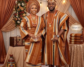 Luxury Handwoven Aso-Oke Wedding Fabric Yoruba Traditional Wedding Set  Women 3 Bundles & Men 4 Bundles Custom Sewing Available Ready-to-shi