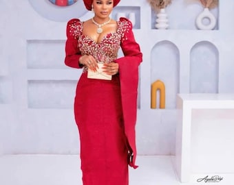 Handwoven Aso-Oke Gown Set – Nigerian Bridal Outfit with Gele