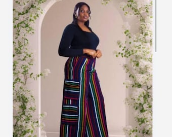 Handwoven Aso-Oke Cargo Pants | African High-Waist Trousers