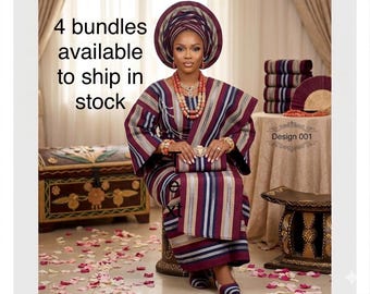 Luxury Handwoven Aso-Oke Fabric Set | Yoruba Wedding Fabric | Women 3 Bundles or Men 4 Bundles | Custom Sewing Available Made-to-order