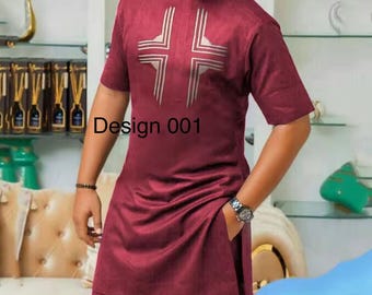 Custom Men’s Senator, Dashiki, Mola’s Style & Modern Agbada – Premium Swiss Atiku Voile Traditional Outfit Short Sleeve (Sewn to Size)