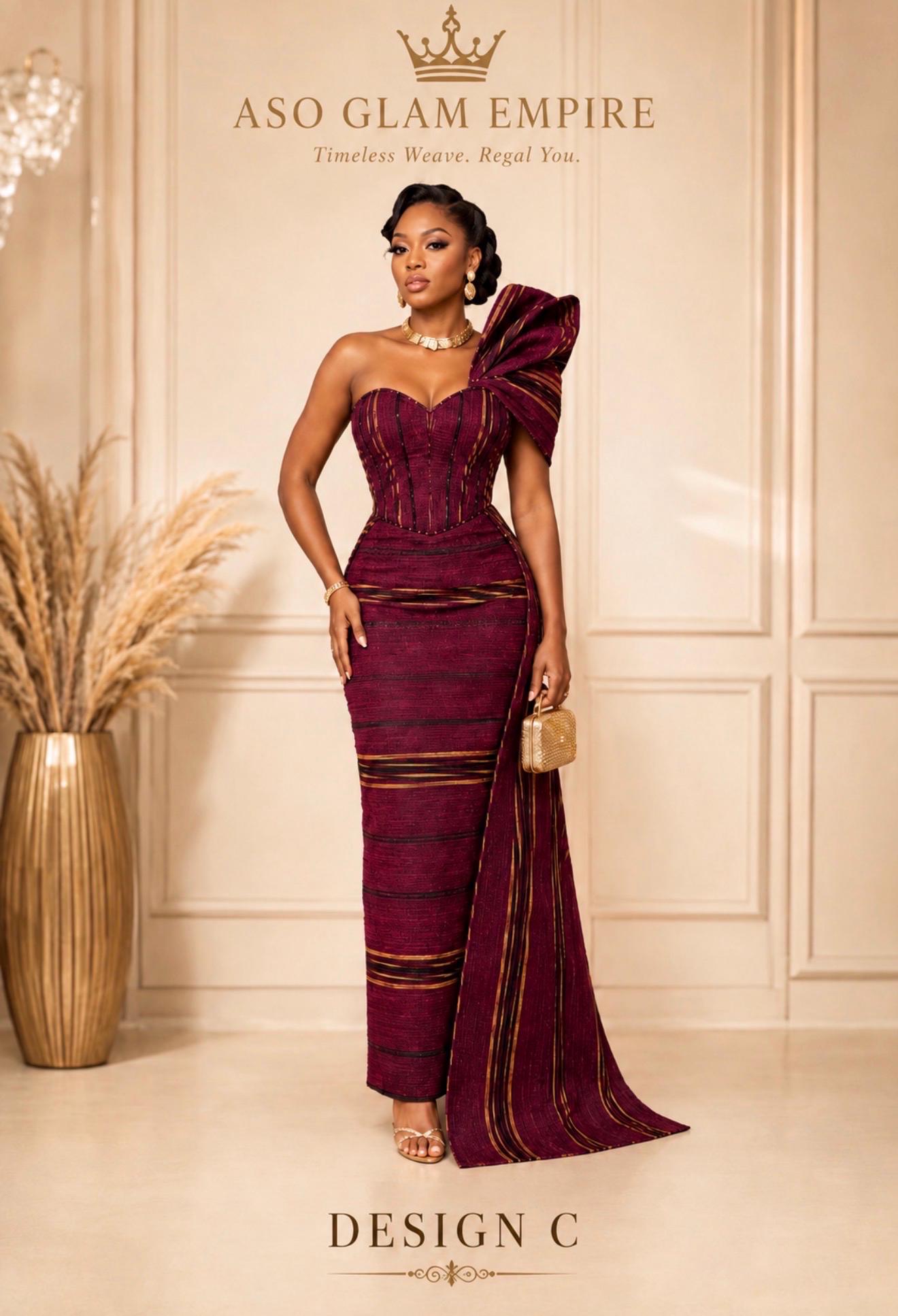 burgundy traditional dress Nigerian Flowy Prom dress Sparkly Rhinestones Fringes Maxi Size:Adult | 38.5|R 153cm This style sits
