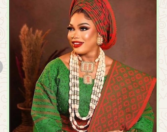 Handwoven Damask Aso-Oke Fabric, Yoruba Cloth, Bridal Gele & Wrapper