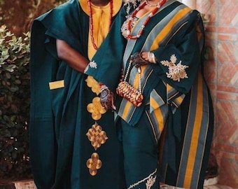 Conjunto de boda Aso-Oke hecho a mano / Traje de pareja yoruba nigeriano