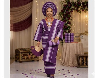 Luxury Purple Handwoven Aso-Oke Fabric – Yoruba Wedding Fabric Set Women 3 Bundles/Men 4 Bundles  Gele, Ipele & Fila Available Ready-to-ship