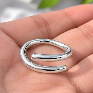 925 Sterling Silver Minimalist Open Ring: Adjustable Silver Ring, Handmade Modern Statement Ring