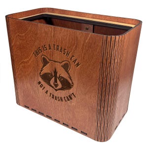 This Is a Trash Can, Not a Trash Can&#39;t Wooden Trash Cans with Raccoon Engraving | Small Waste Paper Basket and Garbage Bin for Bedroom