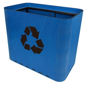 Handcrafted Blue Wooden Recycling Bin and Container with Engraved Recycle Symbol - for Home and Office