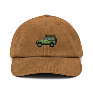 Embroidered Land Rover Defender Hat – Green 4x4 Corduroy Cap | Off-Road Adventure Dad Hat in Brown