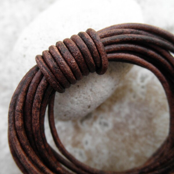 Leather Cord Round - 2mm -Natural Dye Red Brown - Sold by the Yard
