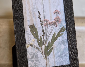 Handmade Dried Flower Collage in Texted Gold Frame