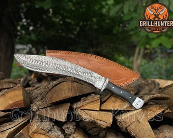 Hand Forged Damascus Kukri Knife | Handmade Damascus Steel Kukri Knife with Micarta Handle, Leather Sheath | Gift for Him, Christmas Gift