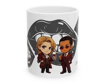 Caneca com arte chibi de vampiro | Caneca de café estilo Dark Academia