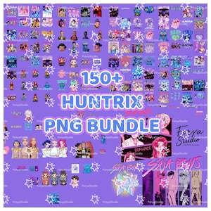 Huntrix Demon Hunters PNG Bundle | 150+ Kpop Anime Stickers, Digital Clipart for Scrapbooking, Journals & Merch Design