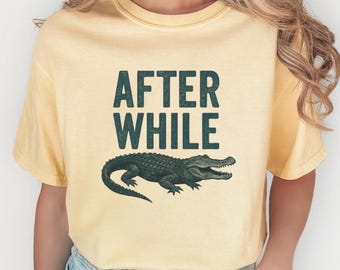 Garment-Dyed T-Shirt: 'After While' Crocodile Design - Ethically Sourced Cotton