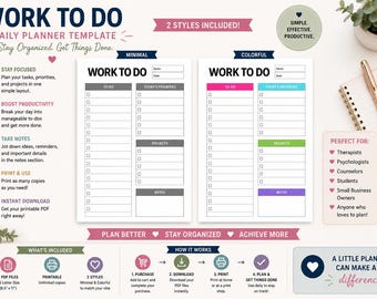 Planificador diario imprimible / Planificador de tareas / Planificador de productividad en PDF / Planificador diario minimalista y colorido / Descarga instantánea