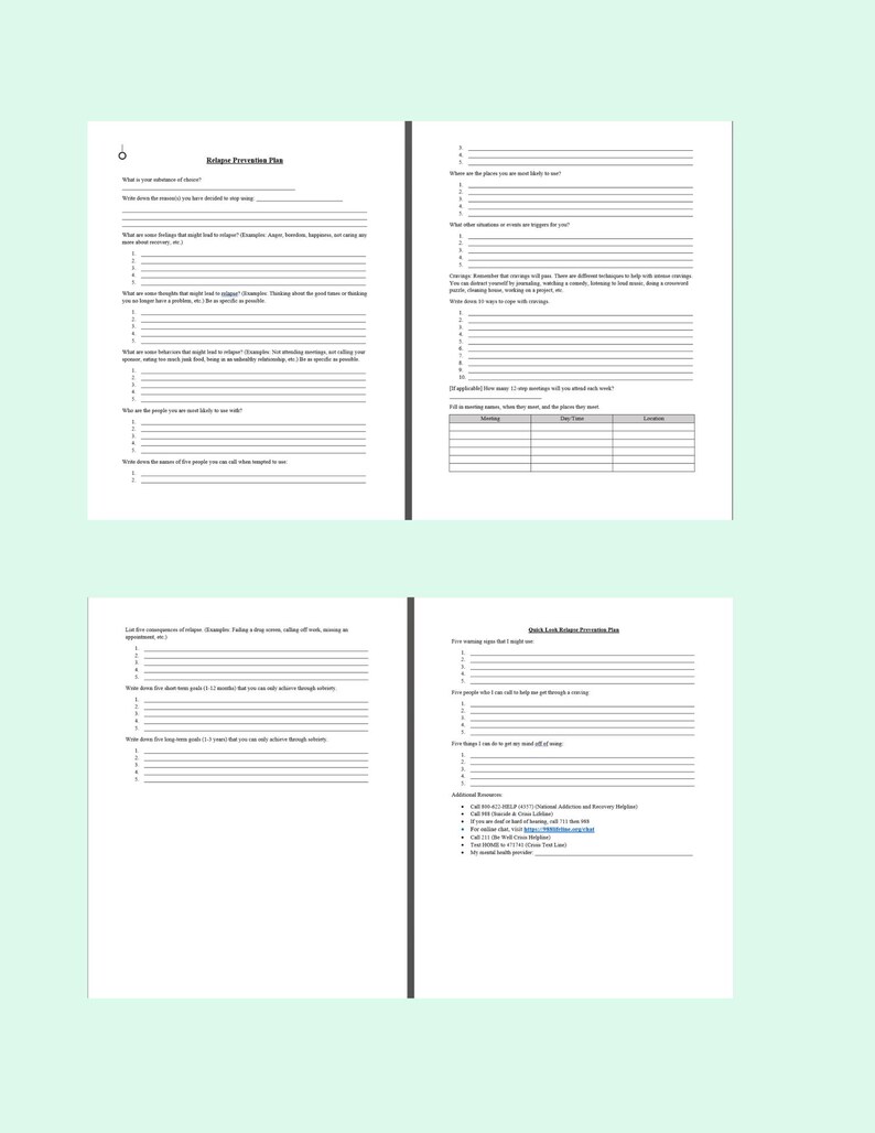 Relaps Text Printable Relapse Prevention Plan - Etsy Canada