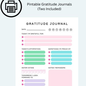 Minimalist Daily Gratitude Journal Planner, Two versions included, printable