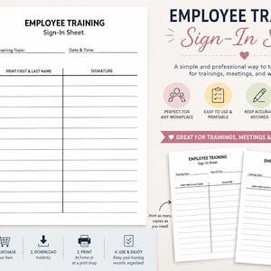 Employee Training Sign-In Sheet Printable | Attendance Log | Meeting & Workshop Sign In | Orientation Attendance Form | Instant Download