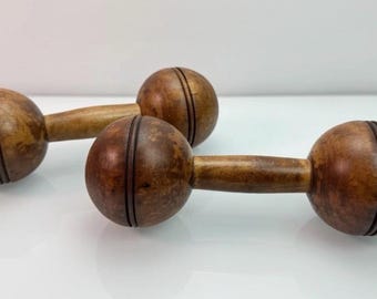 Pair Of Vintage Antique  3/4 lb. Standard Wooden Exercise Wood Dumb Bell Weight