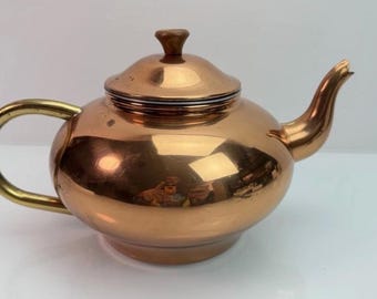 Vintage Copper Tea Pot w/basket & lid ODI Made in Portugal Solid Copper