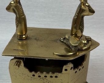 Antique Brass Coal Iron Stag Deer Head Trinket Box I Art Nouveau bronze handle