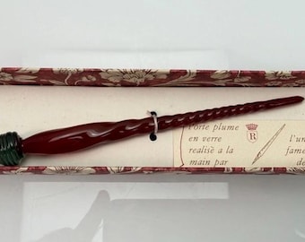 Vintage Murano Glass Red/Green Swirl Dip Pen 7.75" NEW