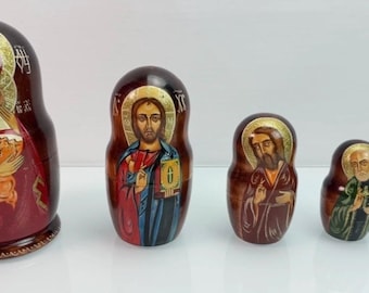Religious Russian Matryoshka Nesting Dolls Set Of 5, signed by the artist, 2003