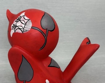 Hucha de cerámica vintage con forma de pájaro, hecha a mano en Italia.