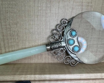 Vintage Antique Crystal Turquoise Magnifying Glass Magnifier Loupe RIMLESS Rare