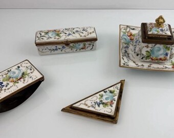 antique 19th century hand painted porcelain Inkwell Lot Made In France