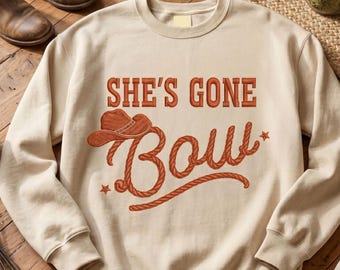 She's Gone Bow Embroidered Sweatshirt, Coastal Cowboy Graphic Embroidery Shirt, retro western wear,country girl embroidered, coquette cowboy