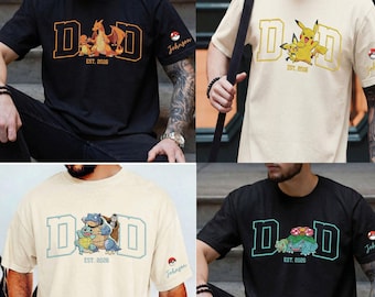 Custom PokeDad Embroidered Shirt, Personalized Pokeboy Tee, Anime Father's Day Comfort colors, Pocket Beast, Gift For Dad,Gift For Him Shirt